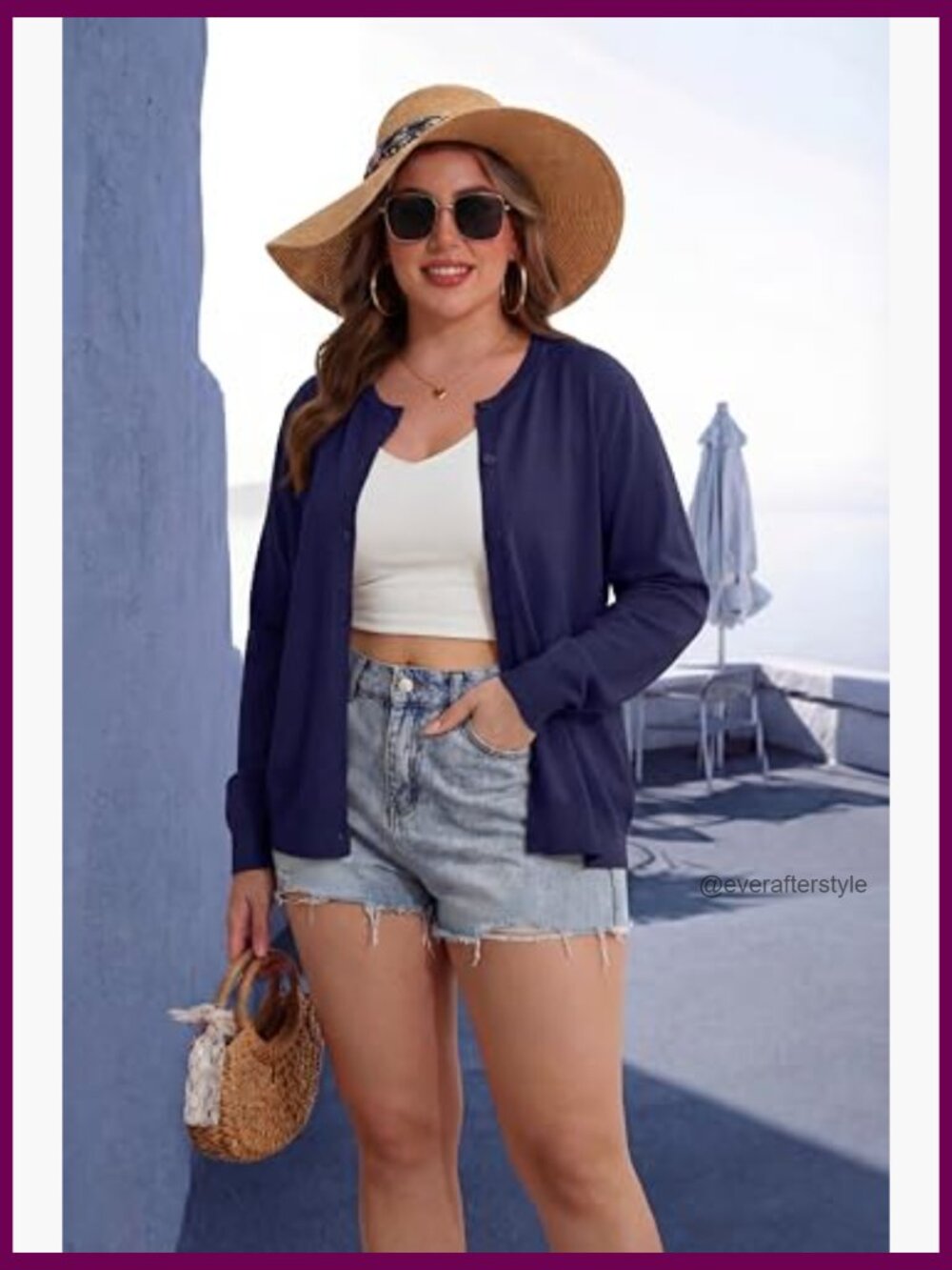 Plus Size Lightweight Knit Crewneck Cardigan with Button Front Long Sleeve - Picture 3 of 7